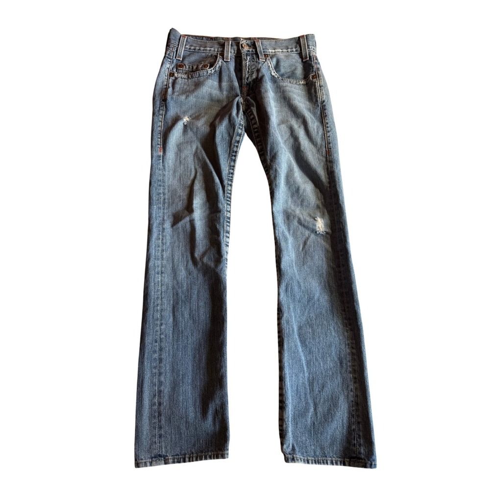 True Religion Logan Bootcut Low Rise Jeans Blue Distressed Y2K Made in USA 29x33